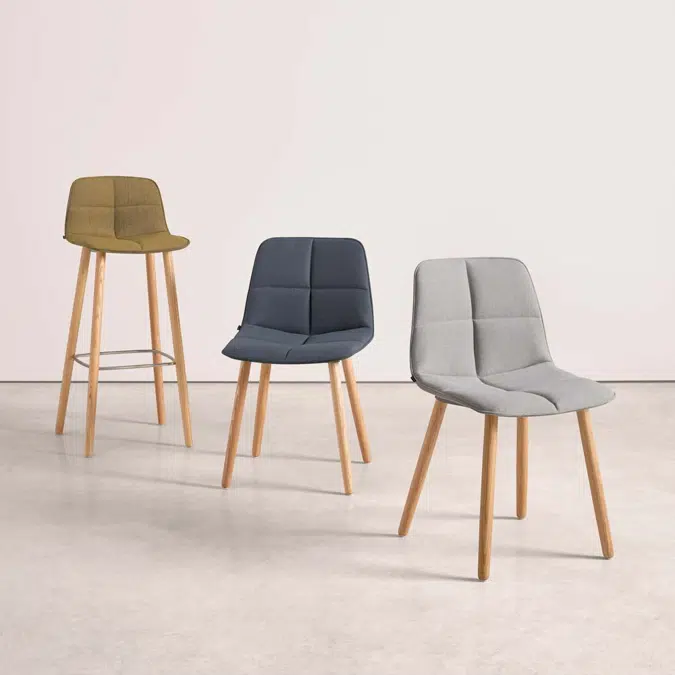 BIM objects - Free download! VAR0690MA - Medium stool with wooden 4 leg ...