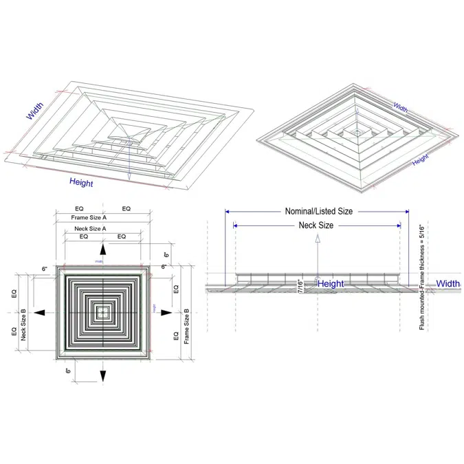 Four way ceiling diffuser L-AV