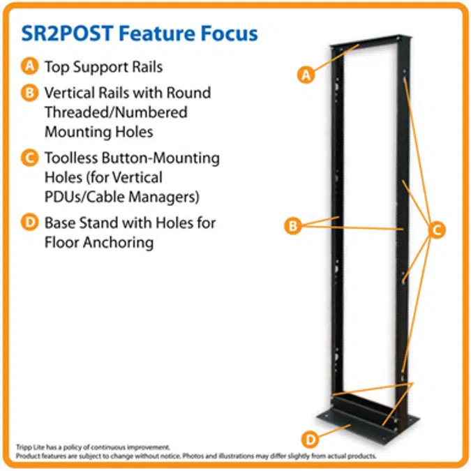 45U SmartRack 2-Post Open Frame Rack, 800-lb. Capacity - Organize and Secure Network Rack Equipment