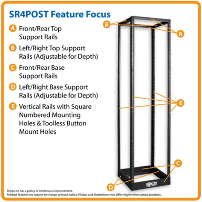 45U SmartRack 4-Post Open Frame Rack, 1000-lb. Capacity - Organize and Secure Network Rack Equipment