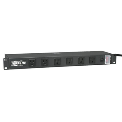 Image for 1U Rack-Mount Power Strip, 120V, 15A, 5-15P, 12 Outlets (Right-Angled Widely Spaced), 15-ft. Cord