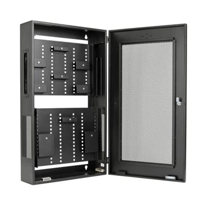 SmartRack 3U Low-Profile Vertical-Mount Switch-Depth Wall-Mount Structured Wiring Enclosure with Adjustable Equipment Brackets