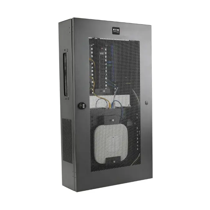 SmartRack 3U Low-Profile Vertical-Mount Switch-Depth Wall-Mount Structured Wiring Enclosure with Adjustable Equipment Brackets