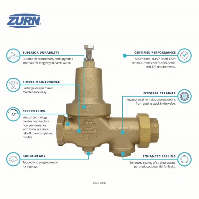 Wilkins 625XL3 Pressure Reducing Valve with Integral Strainer