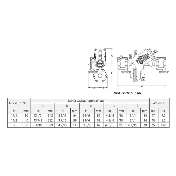 Wilkins 975XL3BFSS Reduced Pressure Principal Backflow Preventer