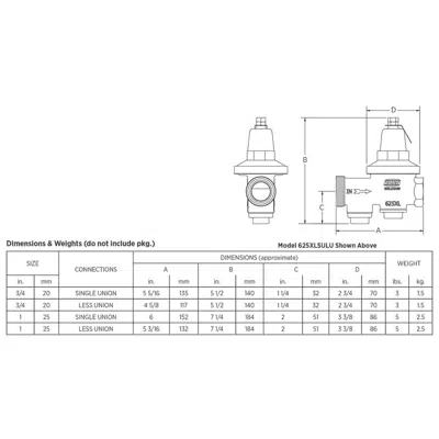 625XL Water Pressure Reducing Valve with Integral Strainer - Competitor Replacement Length图像