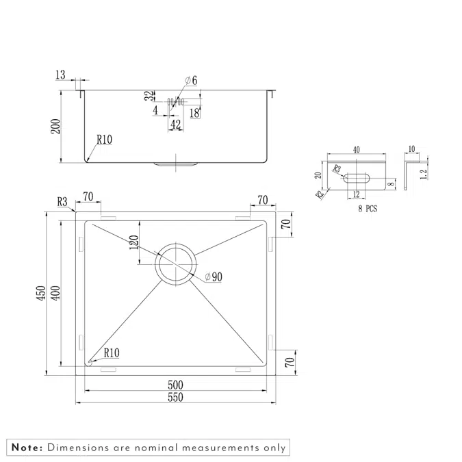 Seba - Single Sink 550mm (Overflow)