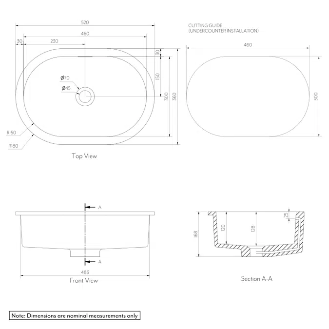 Zuri Round Undercounter Basin 520mm (Large)