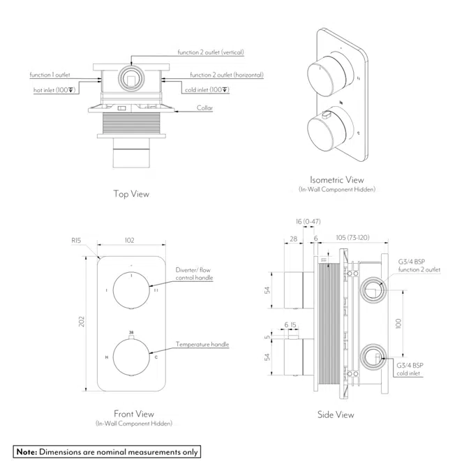 Milani Thermostatic Shower Mixer - Double Function