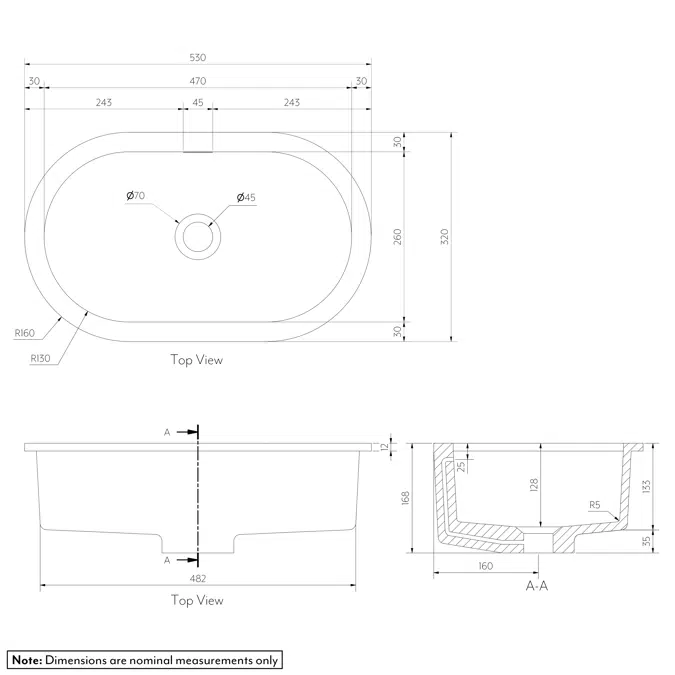 Zuri Undercounter Pill Basin 530mm
