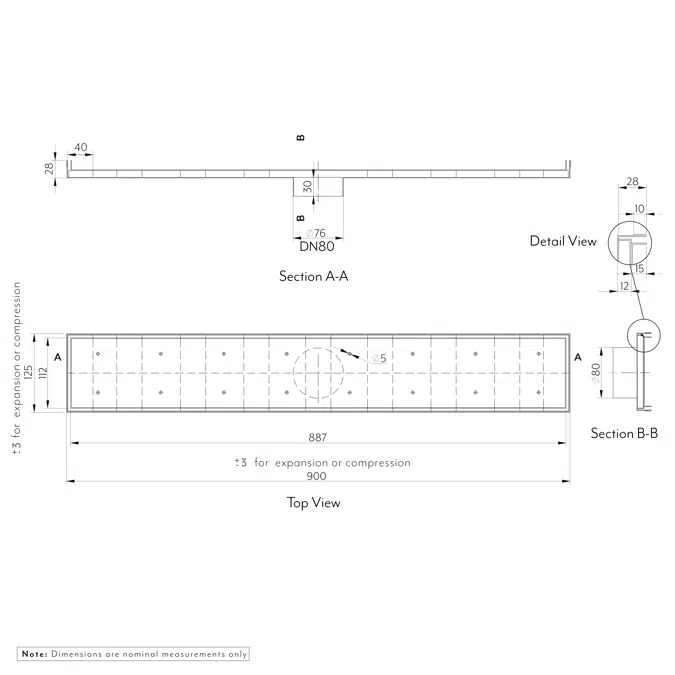 Pixi Tile Insert Shower Channel Waste 900mm