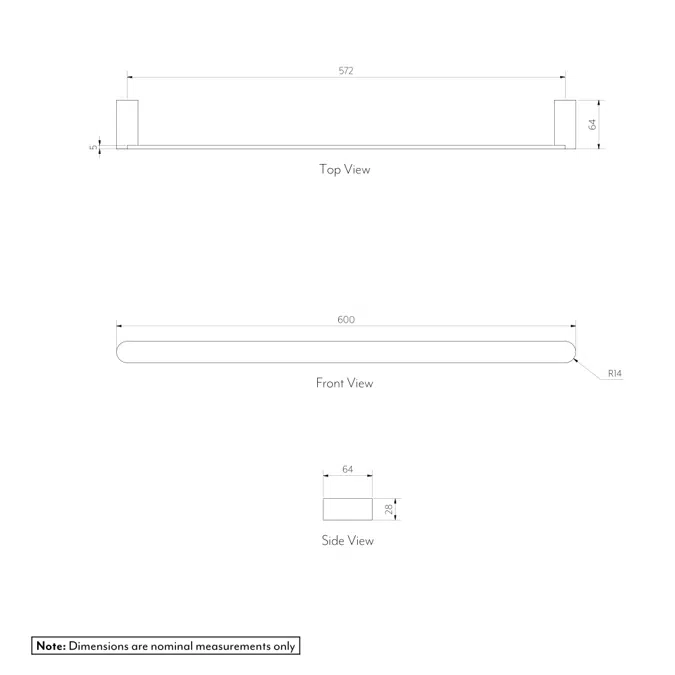 Milani Single Towel Rail 600mm