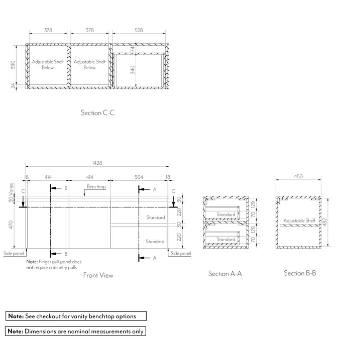 Archer 2-Door Vanity with Drawers on the Right 1428mm