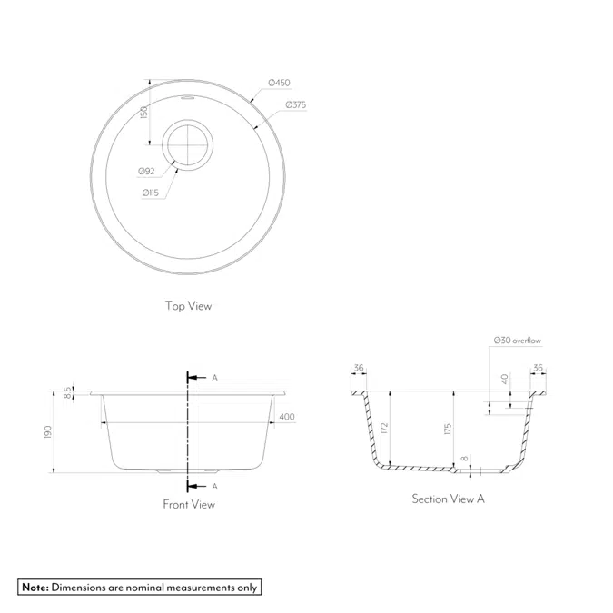 Vienna Round Sink 450mm (Overflow)