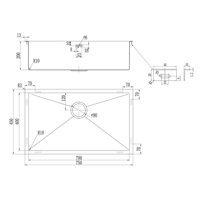 Vari - Single Sink 750mm (Overflow)