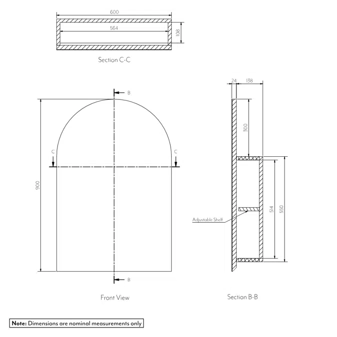 Mona Large Arch Mirror Cabinet - 600 x 900mm