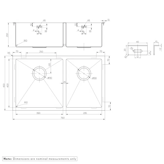 Vita - Kitchen Sink Double 760mm (Overflow)