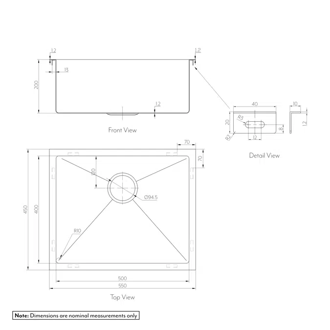 Seba Single Sink 550mm