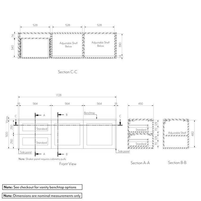 Archer 2-Door Vanity with Left Drawers 1728mm - Shaker