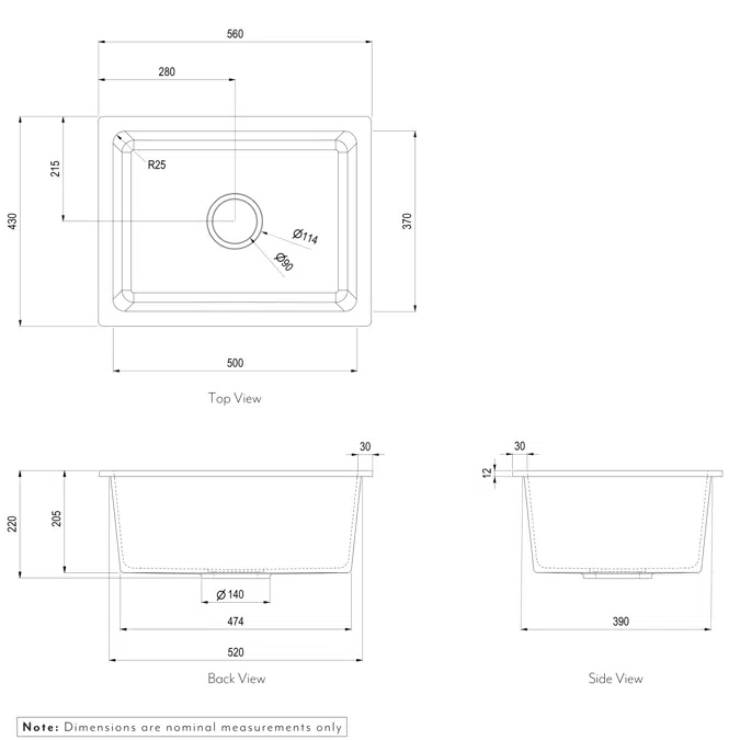 Vera Single Sink 560mm