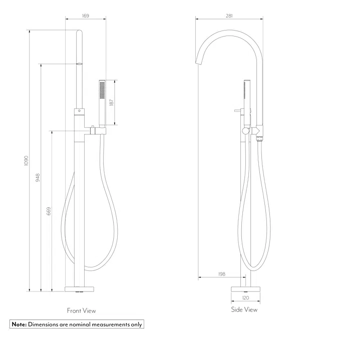 Elysian Floor Mounted Bath Filler with Hand Shower