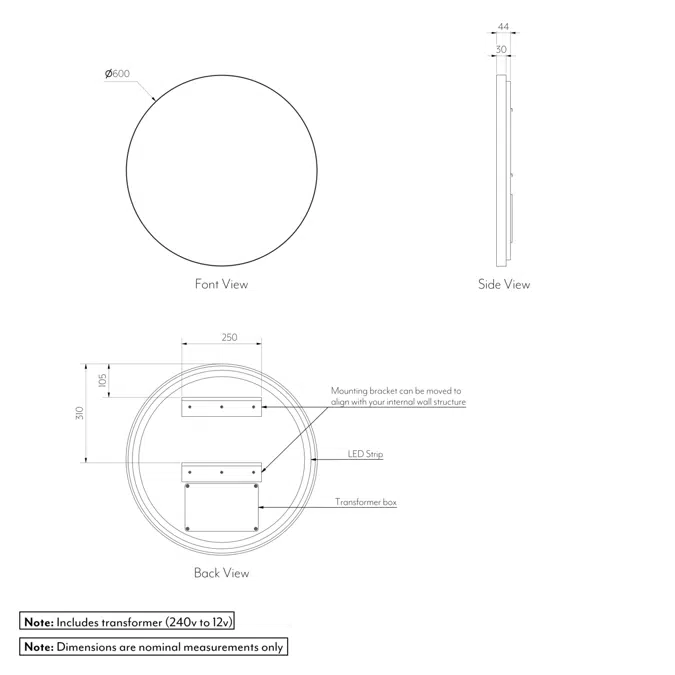 Round Mirror LED 600mm