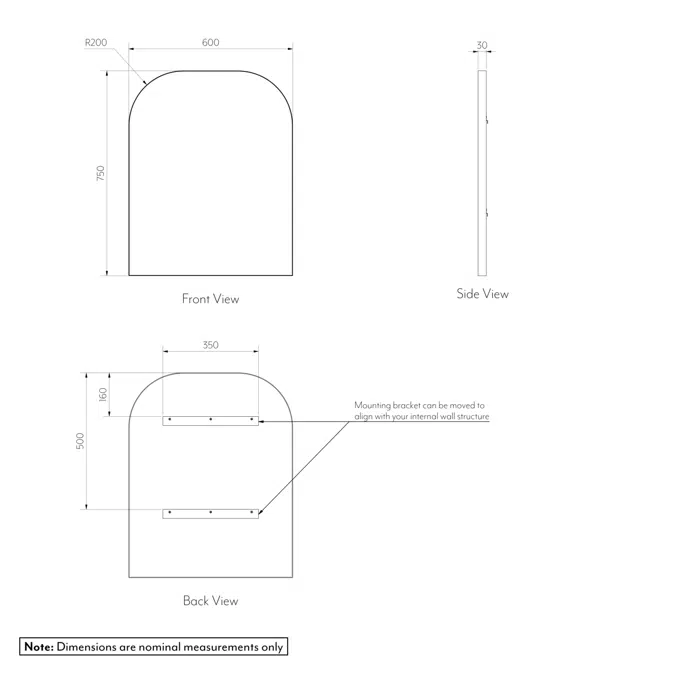 Arch Wall Mirror 600x750mm