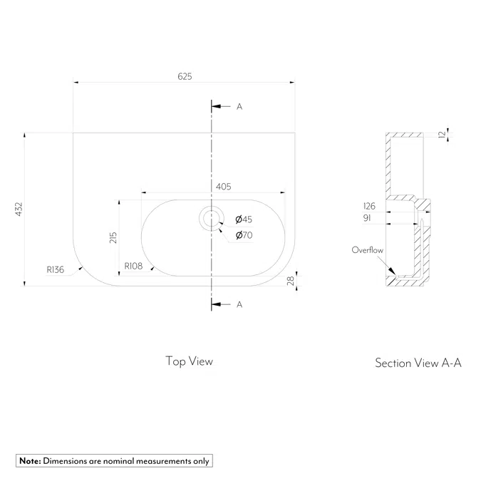 Aliro - Accessible Wall Mounted Basin (Left Shelf)