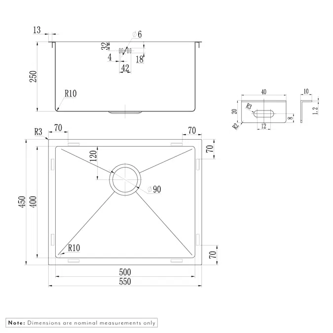 Seba - Overflow Sink 550mm (250 Deep) (Overflow)