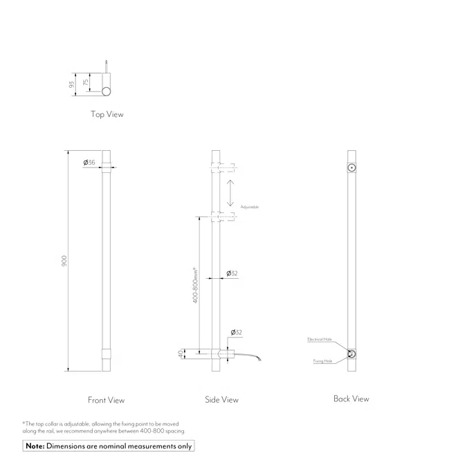Modi Adjustable Heated Towel Rail 900mm