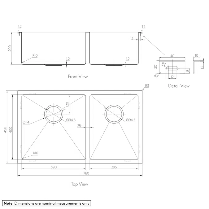 Vita Double Kitchen Sink 760mm