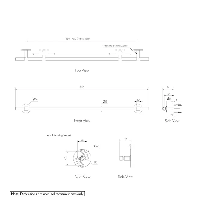 Modi Adjustable Towel Rail 750mm