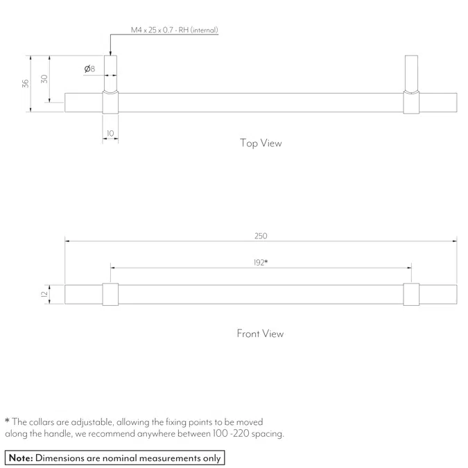 Modi Adjustable Cabinetry Pull 250mm