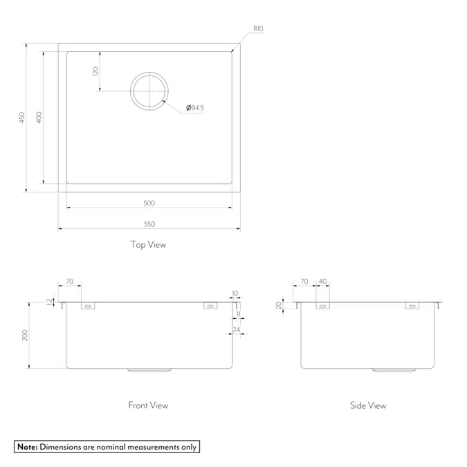 Sola Outdor Single Sink 550mm