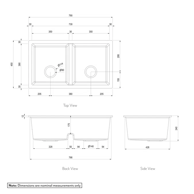 Vera Double Sink 790mm