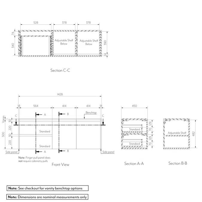 Archer 2-Door Vanity with Drawers on the Left 1428mm