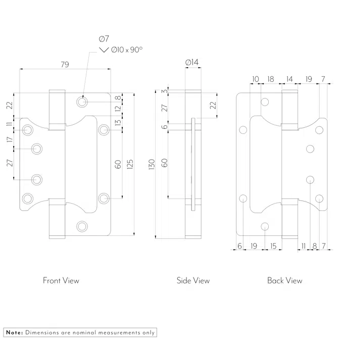 Ellis Flush Door Hinge 130mm