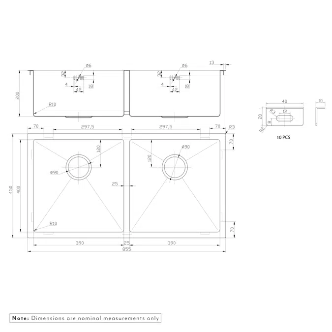 Zalo - Kitchen Sink Double 855mm (Overflow)