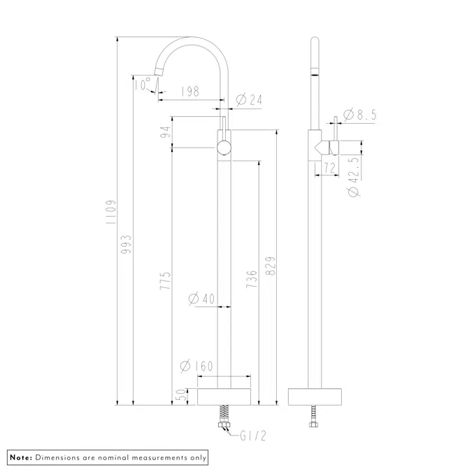 Elysian Floor-Mounted Bath Filler with Mixer