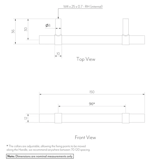 Modi Adjustable Cabinetry Pull 150mm