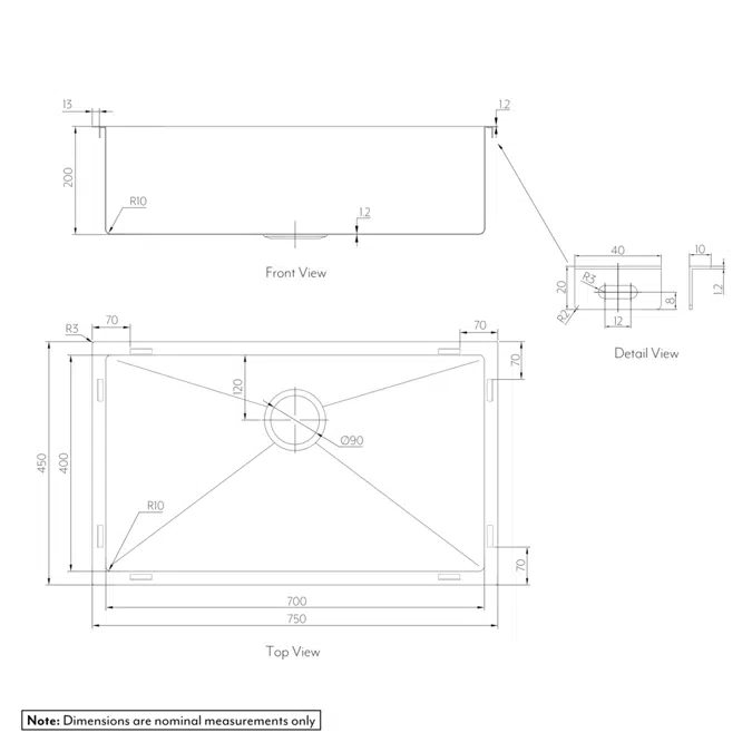 Vari Single Sink 750mm