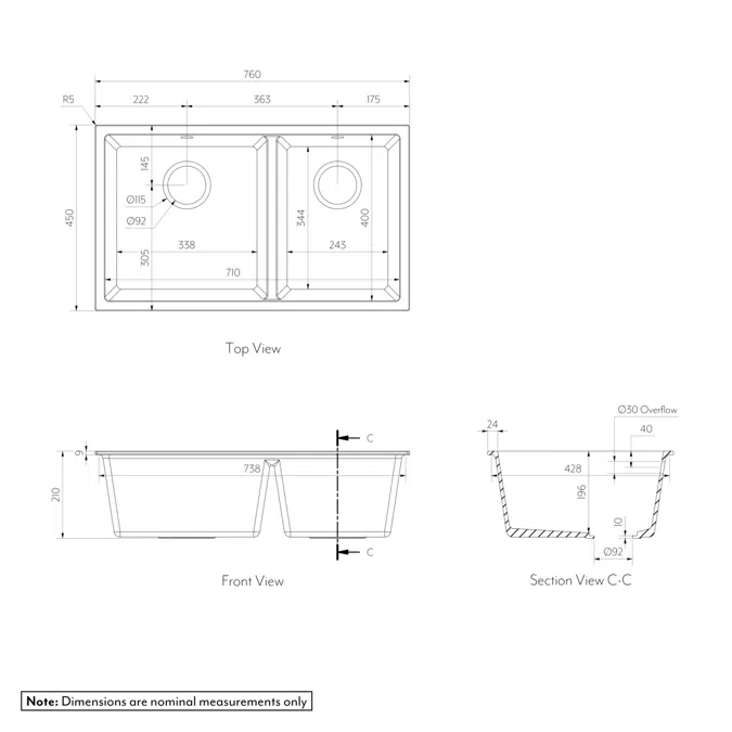 Vienna Double Sink 760mm (Overflow)