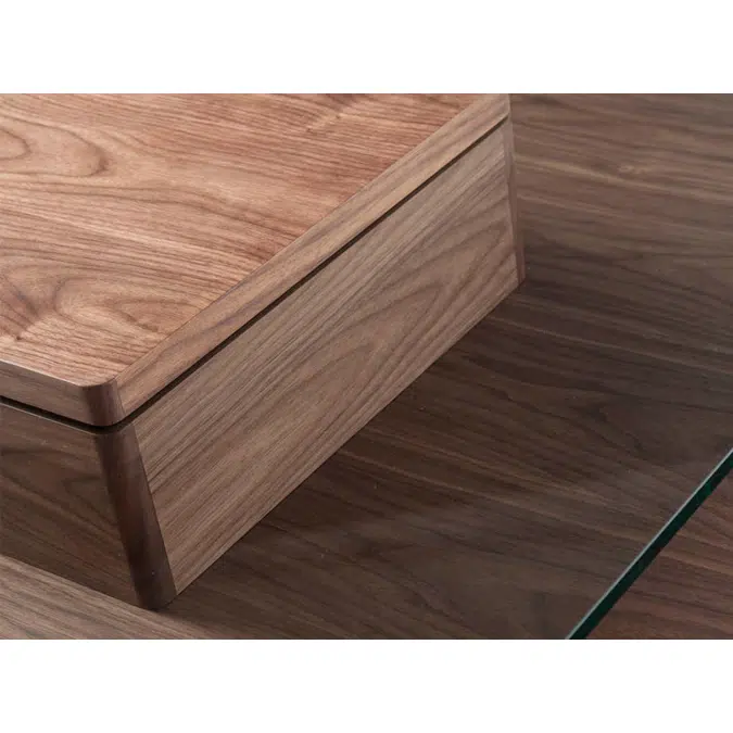 Square coffee table in tempered glass and Walnut wood