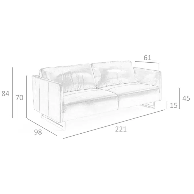 BIM objects - Free download! 3-seater sofa upholstered in leather with ...