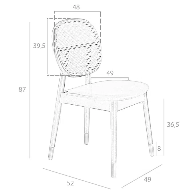 Chair upholstered in leatherette with rattan backrest and walnut wood legs