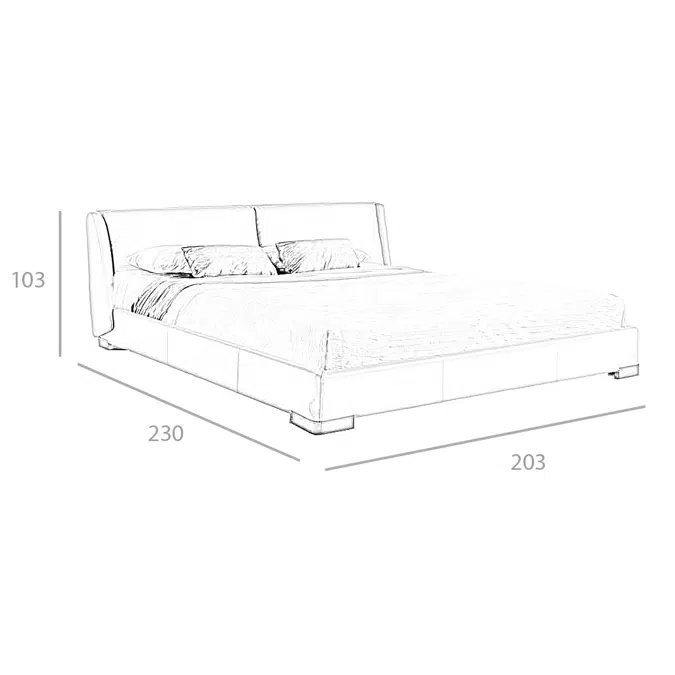 Cama tapizada en polipiel y patas acero oscuro