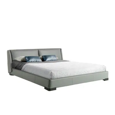 画像 Bed upholstered in leatherette and dark steel legs