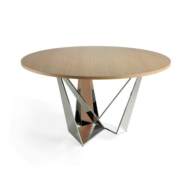 Oak Wood And Chrome Steel Dining Table, Wood And Chrome Round Dining Table
