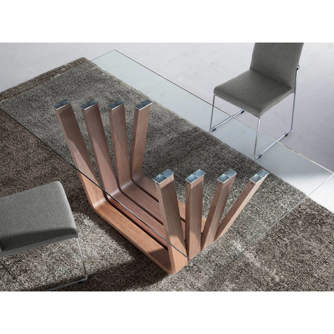 BIM objects Free download! Tempered glass and walnut wood dining