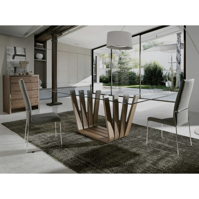 BIM objects Free download! Tempered glass and walnut wood dining
